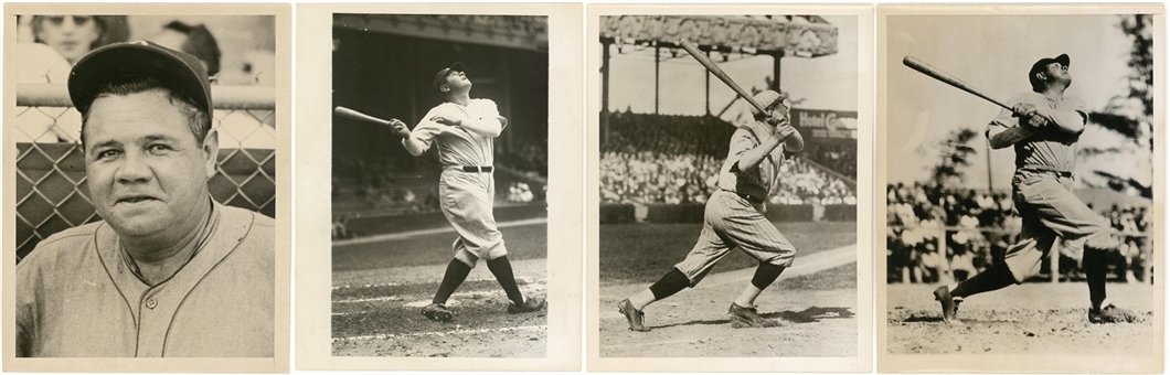 Collection of (4) Circa 1948 Type II Babe Ruth Photos From Earlier 1920s & 1930s Negatives (PSA/DNA Type II)